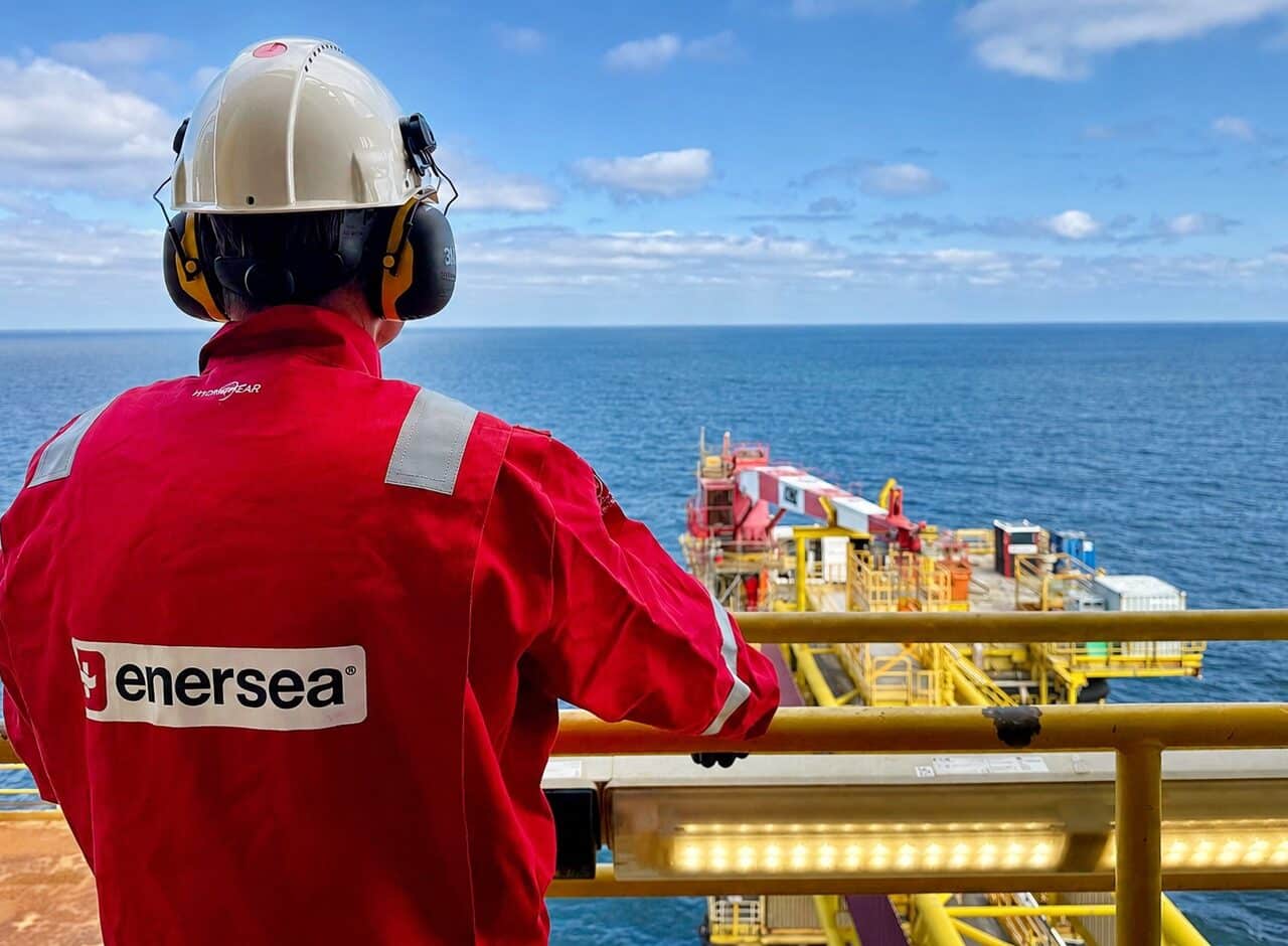 Enersea engineer conducting an offshore site survey on a North Sea natural gas platform to support compressor optimisation engineering.